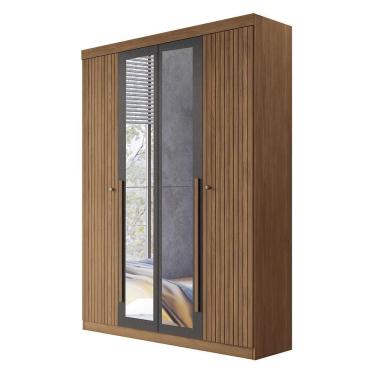 Imagem de Guarda Roupa Solteiro Buriti Ripado 4 Portas Jatobá-grafite Com Espelho - Santos Andirá Jatobá-grafite