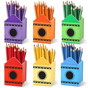 Imagem de Yalikop 6 porta-giz de cera, organizador de giz de cera, em forma de lápis, de madeira, dispensador escolar, organizador de armazenamento de marcador de volta às aulas para sala de aula, materiais de