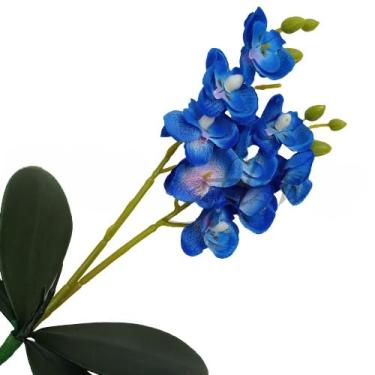 Imagem de Buquê de Orquídea Artificial 30cm – Flores Artificiais Decorativas para Arranjo de Mesa e Decoração de Ambiente(Azul)