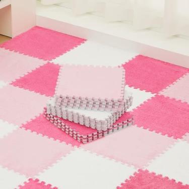 Imagem de Amylove 36 peças de tapete de espuma de pelúcia quadrado interligado com borda tapete de brincar fofo azulejos tapetes de área de escalada macios para sala de jogos em casa, 30 x 30 x 0,4 polegadas