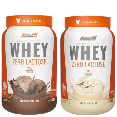 Imagem de 2x Whey Protein Zero Lactose 900G New Millen, Baunilha e Chocolate