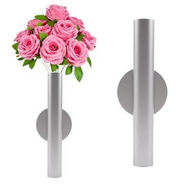 Imagem de Suporte de vaso de parede de metal adesivo – tubo decorativo para exibição floral fresco/seco/sintético, resistente à ferrugem, casa e escritório, sala de jantar também adequado para decoração de