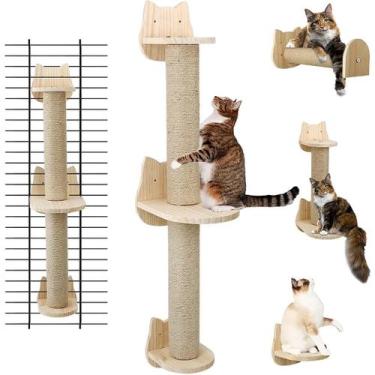 Imagem de Arranhador grande de parede com prateleira para gatos e sisal