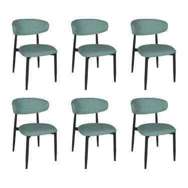 Imagem de Kit 6 Cadeiras De Jantar Lucy Estrutura Aço Carbono Laminado Preto Com Estofado Linho Verde