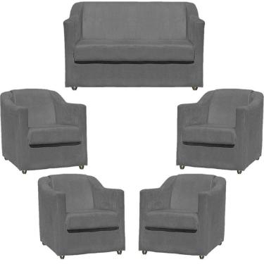 Imagem de Kit Namoradeira Decorativa + 4 Poltronas Para Sala Manicure Recepção Consultório Mila Suede