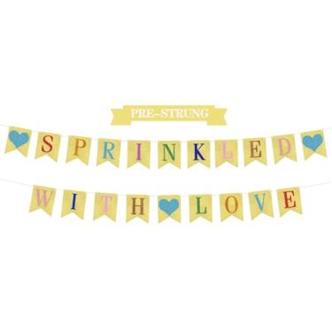 Imagem de VQOUZVSR Sprinkled with Love Banner Decoration,Glitter Color English Baby Shower Decorations - Baby Birthday Banner, Party Photo Backdrop Decoration Props