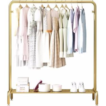 Imagem de Cabide De Roupas De Metal Dourado Com Prateleiras Trilho De Roupas Resistente Para Quarto E Sala De Estar Cabide Autônomo Organizador De Roupas Fácil De Montar Cabide, 150X40X160CM