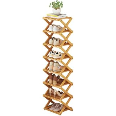 Imagem de Sapateira De Bambu Para Entrada - Organizador De Sapatos Dobrável - Sapateira Estreita Para Espaços Pequenos, Entrada, Corredor, Armário, Wood Color, 7-tier