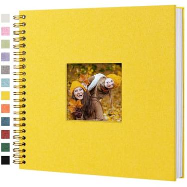 Imagem de Hiwhy Álbum De Fotos Scrapbook, Capa Linho, 30 X Cm, Dura, Kraft, Páginas Brancas, Livro Memórias, Para Viagens, Casamento, Chá Bebê Natal (40 Folhas/80 Páginas, Amarelo)