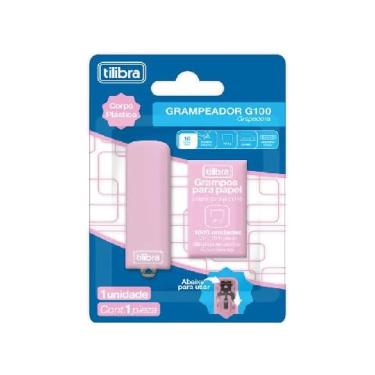 Imagem de Tilibra - Grampeador 10 Folhas Mini com Extrator G100 Rosa + 1000 Grampos Nº 10