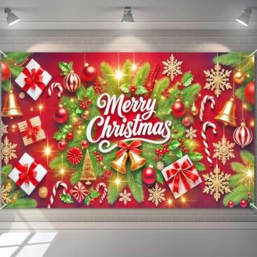 Imagem de BlissYard Banner de Natal, enfeite de guirlanda vermelha alegre, pôster, decoração de parede de fundo de cabine de fotos para eventos de shopping em casa 181 x 109 cm