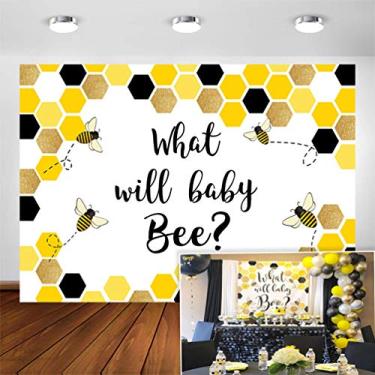 Imagem de Avezano Pano de fundo revelador de gênero de abelha de favo de mel 2,1 x 1,5 m What Will Baby Bee Party Banner Decorações de fundo de fotografia tema de abelha chá de bebê pano de fundo para fotos de