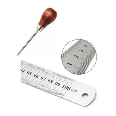 Imagem de Régua Aço Inox 100cm + Agulhão Manual Furador de Madeira para Patchwork, Couro e Artesanato Garantindo Precisão, Durabilidade E Praticidade Em Cada Detalhe Do Seu Trabalho