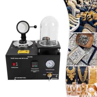 Imagem de Máquina compacta de fundição a vácuo com visor – Possui revestimento cerâmico (1250 °C), tecnologia de fusão rápida e manômetro de precisão para produção de joias de prata/platina à prova de vaza