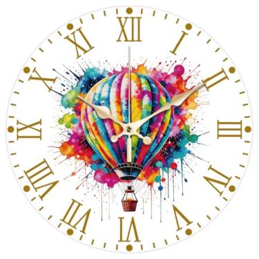 Imagem de CHGCRAFT Relógio de parede de grafite colorido, padrão de balão de ar quente, relógio sem tique-taque, 30,5 cm, decorativo, redondo, relógios de parede impressos para decoração de escritório em casa