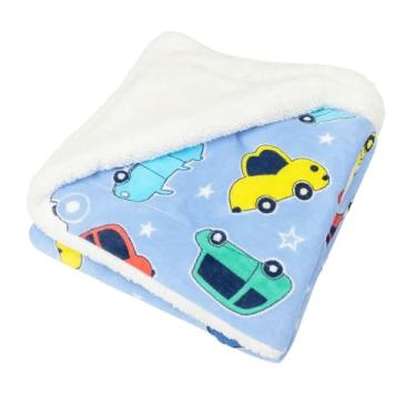 Imagem de Manta Cobertor para Bebê Estampado com Sherpa Microfibra Antialérgico 80X86cm (Carros Azul)