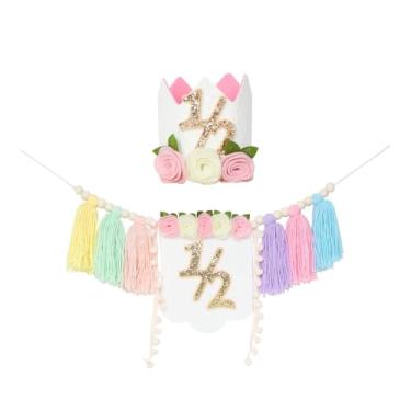 Imagem de KiBcsLic Guirlanda de Contas de Madeira com Borlas para Cadeira Alta de Meio Aniversário, Decorações Elegantes para Meninos E Meninas de Meio Aniversário, Multicolorido com chapéu, Tamanho real