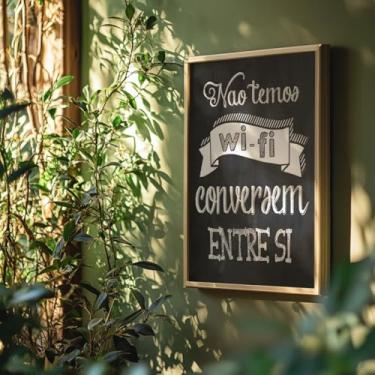 Imagem de Quadro Decorativo Sem Wi-Fi Com Moldura Frase Divertida Criativa Tipografia Quadro Lousa Preto Parede Cozinha Sala Convivência
