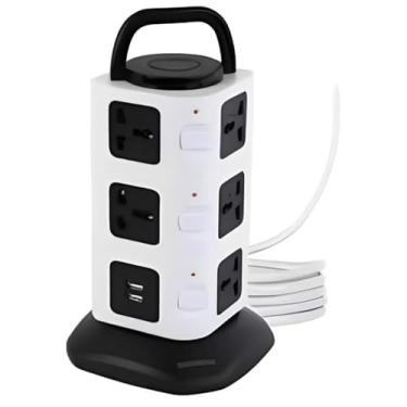 Imagem de Extensão 12 Tomadas com Entrada USB e Tipo-C Torre de Tomada de Mesa com Botão Liga/Desliga Bivolt