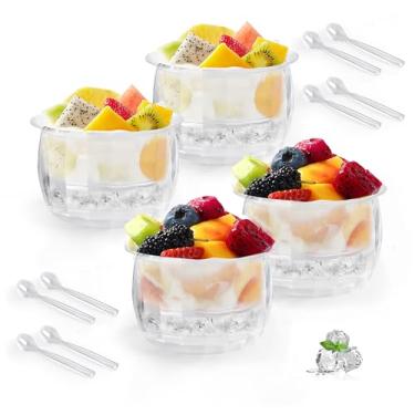 Imagem de BETSO 4 pacotes de tigela de servir gelada com gelo, tigela de acrílico para imersão em gelo, tigela com 4 colheres de pratos de festa para alimentos, frutas, salsa, transparente