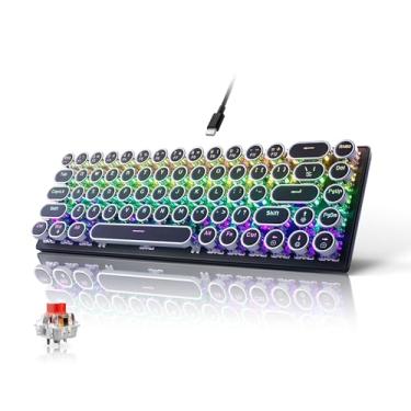 Imagem de Teclado mecânico para jogos de 65% com fio, mini teclado compacto de 68 teclas com setas, luz de fundo RGB arco-íris, interruptor de troca quente, teclas redondas retrô para jogadores de PC/laptop