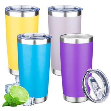 Imagem de Copo de 590 ml com tampa de parede dupla isolado a vácuo caneca de café de viagem copo térmico de aço inoxidável revestido em pó copo de café resistente a granel para bebidas quentes e frias