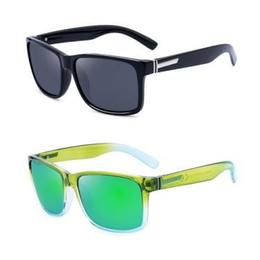 Imagem de LECKIRUT Óculos de sol vintage polarizados para homens e mulheres, retrô, grande, quadrado, espelhado, óculos de sol, B4 (2 peças) Preto Prata/Cinza + Verde, One Size