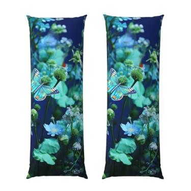 Imagem de Capa de travesseiro corporal com zíper oculto, fronha longa de microfibra macia e respirável para travesseiro corporal, borboleta verde e flores azuis capas de travesseiro para cama de presente de