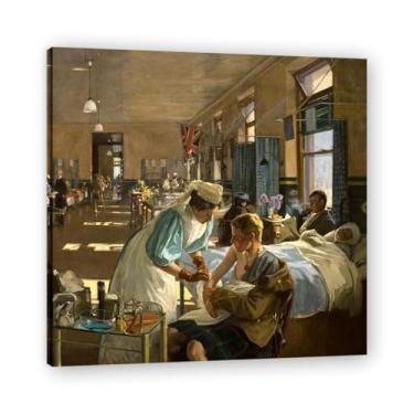 Imagem de The First Wounded John Lavery Iconic Realist Portrait & War Scene Canvas Art – Decoração de parede irlandesa atemporal para casa emoldurada 30 x 30 cm