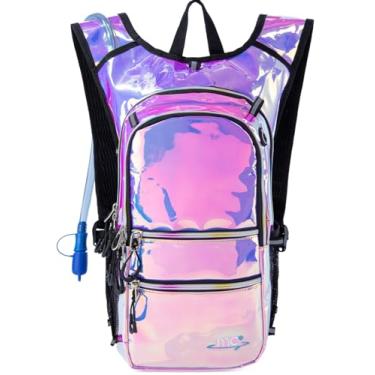 Imagem de Mubasel Gear Mochila de Hidratação com Luzes Led Bacanas, Pacote de Hidratação com Bexiga de 2 Litros, Bolsa Divertida e Colorida para Corrida, Caminhada, Escalada, Festivais de Música Urbana e Raves.