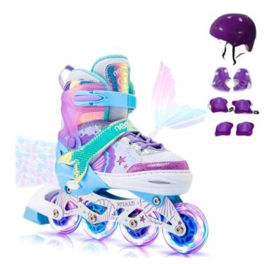 Imagem de Patins Inline Infantil Roxo Sereia Com Protecao Roller De 4 Rodas Reto