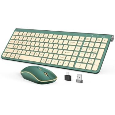 Imagem de JOYACCESS Combo de teclado e mouse sem fio, teclado de máquina de escrever ergonômico de 2,4 G com receptor tipo C e inclinação ajustável para computador, Windows, desktop, PC, laptop, verde