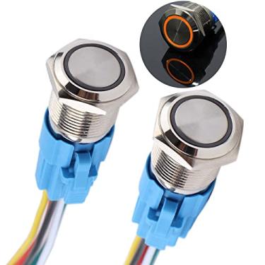 Imagem de DMWD Interruptor De Botão Momentâneo 16 Mm, 2 Peças, 12 V-24 V, Anel Led, 1 No, Nc, Reinicialização Automática, Liga/Desliga, Metal, Redondo, À Prova D'Água, Furo Montagem 5/8'' Com Soquete Fio (Ip6
