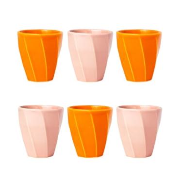 Imagem de Kit 6 Copos Cerâmicos Louça 260ml Design Moderno, Ideal para Café, Chá, Bebidas Quentes, Porta Objetos e Escovas - E-FCS Store (Laranja/Rosa)