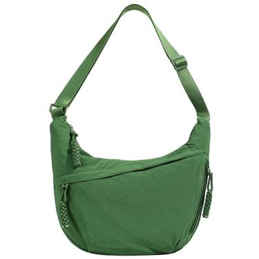 Imagem de Bolsa de ombro crescente, bolsa transversal de nylon para mulheres, bolsas Hobo de nylon, bolsa slouchy Sling Bags Dumpling Bags, Verde, 13.4 x 8.7 x 3.5 inches