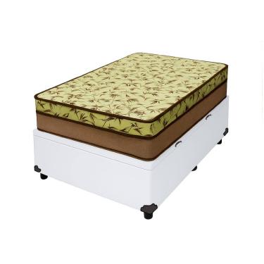 Imagem de Cama Box Baú Solteiro 88 Tecido Sintético Branco Com Colchão de Espuma D33 Tokio Bege