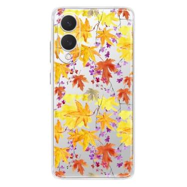 Imagem de Blingy's Capa para Samsung Galaxy S25 Edge, padrão dourado de folhas de outono divertido estilo outono transparente capa protetora transparente TPU transparente 6,7 polegadas (folhas coloridas de