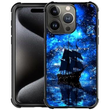 Imagem de CARLOCA Capa compatível com iPhone 16 Pro para meninas e meninos, capa rígida, proteção à prova de choque, TPU antiderrapante, para iPhone 16 Pro, estampa moderna, navio pirata, navegação azul céu