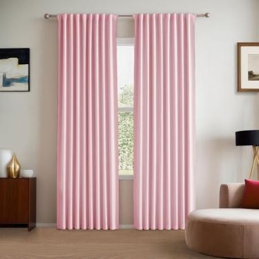 Imagem de ABBRIGE Cortinas blecaute rosa com 2 painéis para quarto de meninas - Aba traseira e bolso para varão com ganchos, adequado para sistema de trilho de teto ou haste - Lindas cortinas rosa claro de