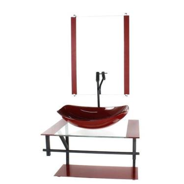 Imagem de Gabinete Vidro Banheiro 60Cm Ap Cuba Oval Chanfrada Vermelho - Cubas E