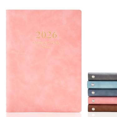 Imagem de KaiRuiYing Caderno de agenda recarregável A5 tamanho 6 anéis de couro PU diário com bolsos, divisórias, refil de papel (rosa normal)