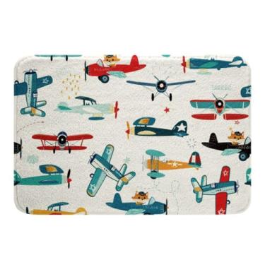 Imagem de Feelyou Tapetes de banheiro para crianças, meninos, meninas, 51 x 81 cm, estampa de avião, tapetes de banheiro ultra macios, decoração de viagem, tapetes de banho para chuveiro, aeronaves, acessórios