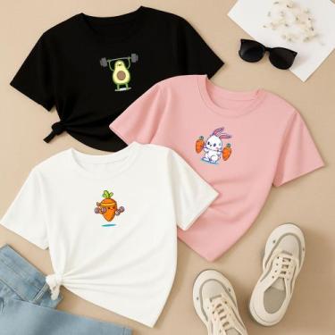 Imagem de Kit com 3 Camisetas Femininas Estampa Animais Fitness Academia Gym Mus
