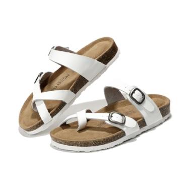 Imagem de Project Cloud Sandálias femininas de couro genuíno – confortável palmilha de cortiça com espuma viscoelástica praia Essential Summer Sandals para mulheres 2025 (Lian), Branco, 7 Wide
