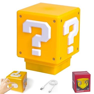 Imagem de TNOKDY Super Bros Mini luz noturna bloco de perguntas brinquedos luz noturna para crianças tijolo quadrado USB ith Game Lâmpada de efeitos sonoros para mesa como presentes para crianças lâmpadas para