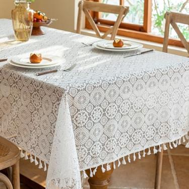 Imagem de KAIJIE Toalha de mesa de material de poliéster, design de renda vazada, decoração retangular, toalha de mesa jacquard para cozinha, sala de jantar, restaurante 120 x 180 cm