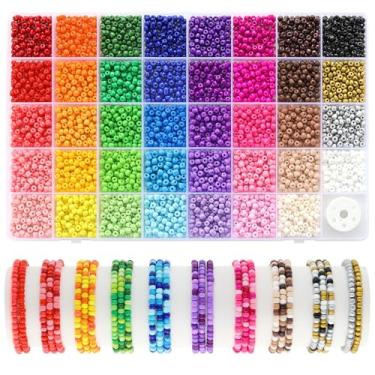 Imagem de Contas de semente de 4 mm para fabricação de joias, Funtopia 39 cores pequenas para kit de fabricação de pulseiras, 3510 contas de pulseira da amizade, contas coloridas minúsculas com cordão elástico