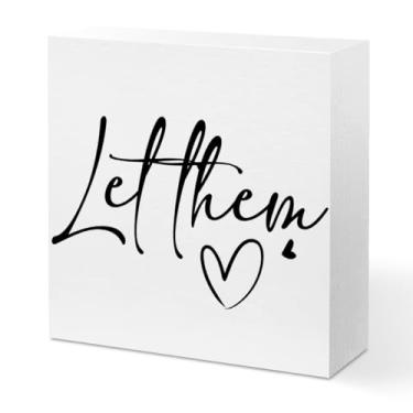 Imagem de Presentes de escritório para mulheres colegas de trabalho, Let Them caixa de madeira decoração para sala de casa escritório cubículo prateleira de mesa, saúde mental placas de caixa de madeira rústica