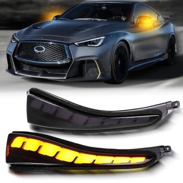 Imagem de ZDEERAOTO Luz de LED para espelho traseiro DRL, lâmpada de seta sequencial âmbar, kit de recursos de função 3 em 1 para Infiniti Q50 Q30 Q60 Q70 para acessórios de acabamento OEM Nissan Skyline