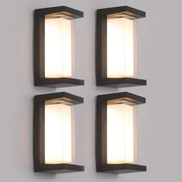 Imagem de Pacote com 4 lâmpadas de parede externas de 24 W para exterior/interior, LED, 3 cores, ajustáveis, 2100 lm, luzes de arandelas IP65, à prova d'água, modernas, externas, luminárias de parede de